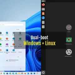 Dator med dual boot som visar Windows 11 och Linux.