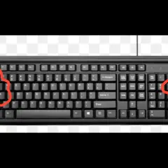 Svart tangentbord, liknande ett Xbox tangentbord, med röda markeringar runt WASD-tangenterna och numeriska tangentbordet.