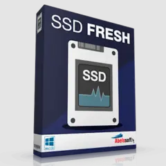 SSD FRESH-programvara för att defragmentera SSD. En stiliserad SSD-enhet visas på förpackningen.