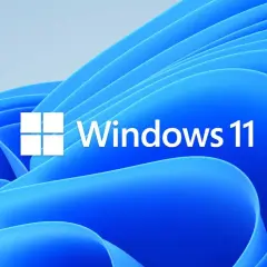 Windows 11-logotypen på en blå, böljande bakgrund. En utforskare kan navigera i den digitala världen med detta operativsystem.