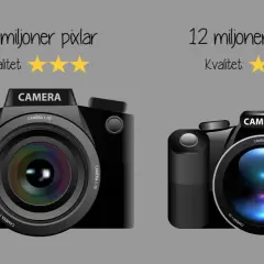 Två kameror jämförs: en med 18 miljoner pixlar och tre stjärnor i kvalitet, en annan med 12 miljoner pixlar och två stjärnor.
