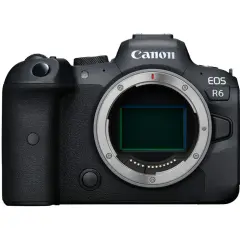 En svart Canon EOS R6-kamera med objektivfattning. Denna moderna slutare kamera är redo att fånga dina bästa ögonblick.