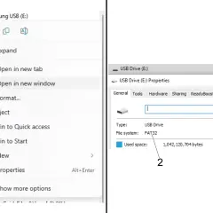 Egenskaperna för USB-enheten (E:) visar att filsystemet är FAT32.