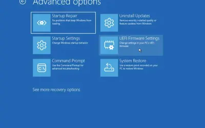 Avancerade alternativ för felsökning, inklusive UEFI Firmware Settings för att ändra inställningar i din UEFI BIOS.