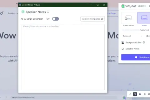 Förbered dig att spela in video på datorn med Windows 10. Välj skärminspelning, aktivera talaranteckningar och starta inspelningen.