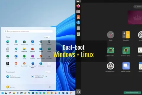 Dator med dual boot som visar Windows 11 och Linux.
