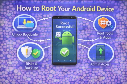 Steg för att roota Android: låsa upp bootloader, risker, säkerhetskopior, verktyg och adminåtkomst.