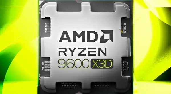 AMD Ryzen 9600X3D CPU with AMD logo.