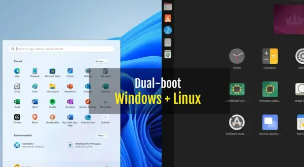 Dator med dual boot som visar Windows 11 och Linux.
