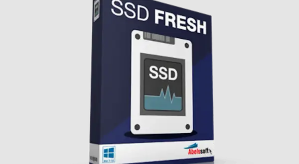 SSD FRESH-programvara för att defragmentera SSD. En stiliserad SSD-enhet visas på förpackningen.