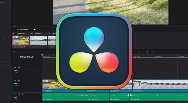 DaVinci Resolve-logotypen överlagrar ett videoredigeringsprogram. Ett utmärkt gratis redigeringsprogram för dina projekt!