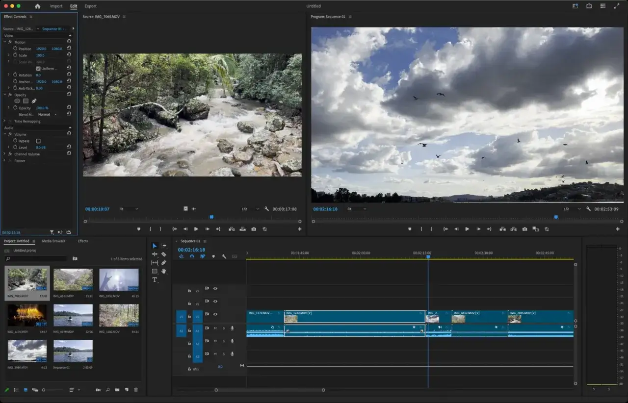 Redigeringsprogram gratis: Tidslinje med videoklipp av natur och himmel, redo för redigering.