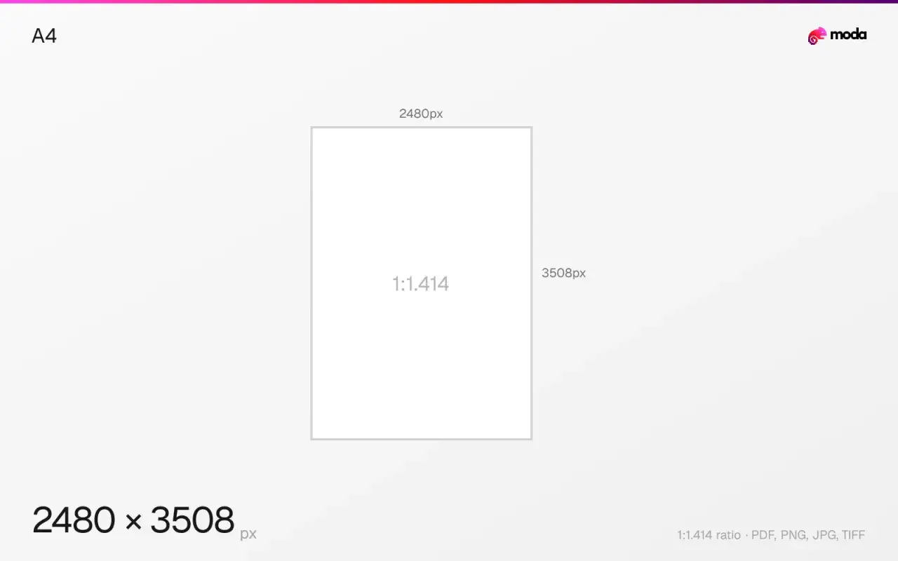 A4-storlek i pixlar: 2480 x 3508. Bilden visar m&aring;tten f&ouml;r A4-formatet, med en 1:1.414-ratio.