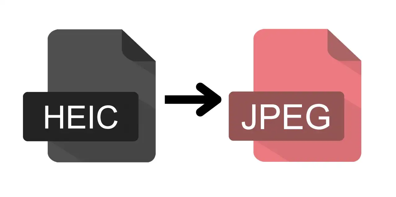 Enkel illustration som visar hur man konverterar HEIC till JPG. En filikon med texten 