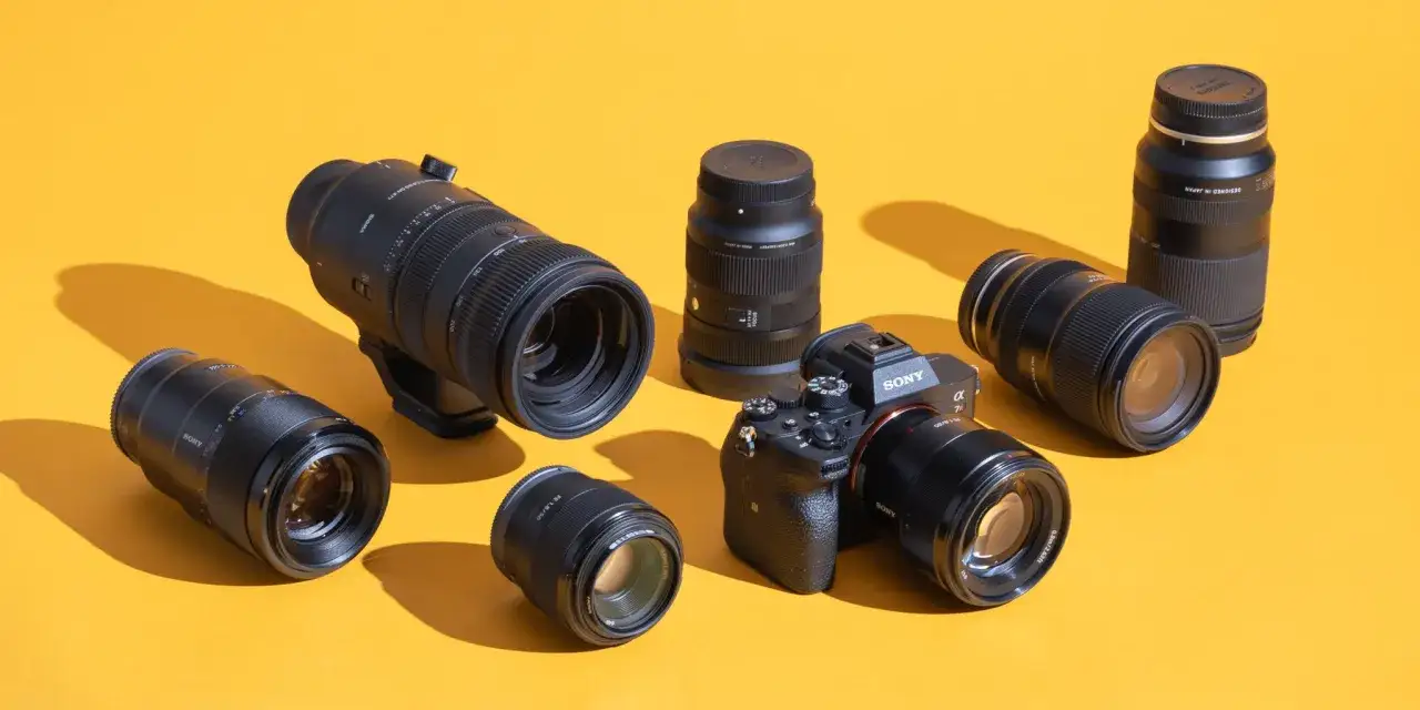 En samling objektiv och en Sony-kamera med sony e mount. Perfekt för alla fotograferingsbehov.