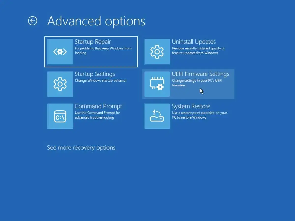 Avancerade alternativ: UEFI Firmware Settings. H&auml;r kan du &auml;ndra inst&auml;llningar i din UEFI-firmware, vilket &auml;r ett s&auml;tt att komma in i BIOS.
