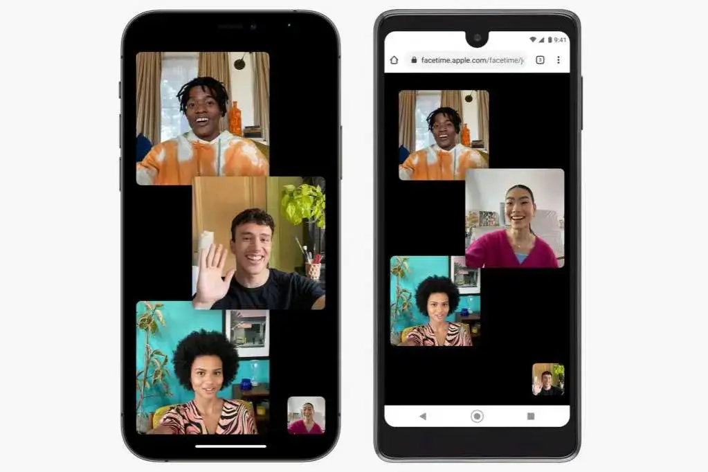 FaceTime-samtal p&aring; en Android-enhet visar flera personer som pratar.
