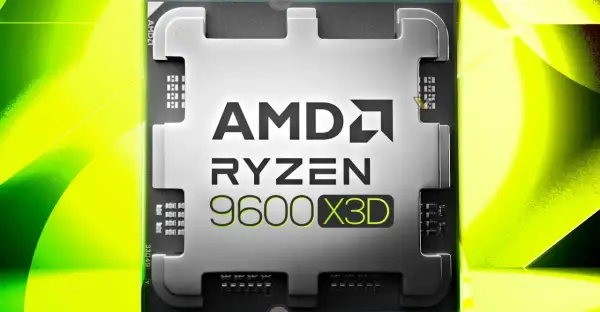 AMD Ryzen 9600X3D CPU with AMD logo.