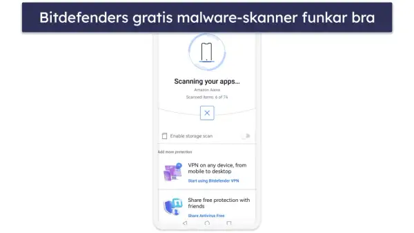 Bitdefender skannar appar på din Android. Ett gratis antivirusprogram som skyddar din enhet.
