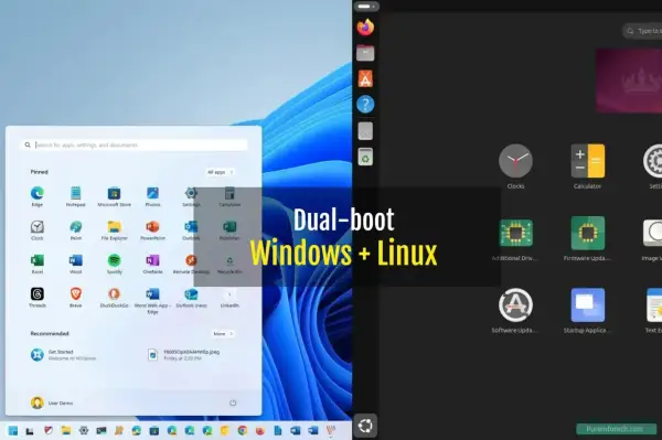 Dator med dual boot som visar Windows 11 och Linux.
